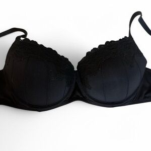Candies Black Padded Plunge Bra With Lace Trim